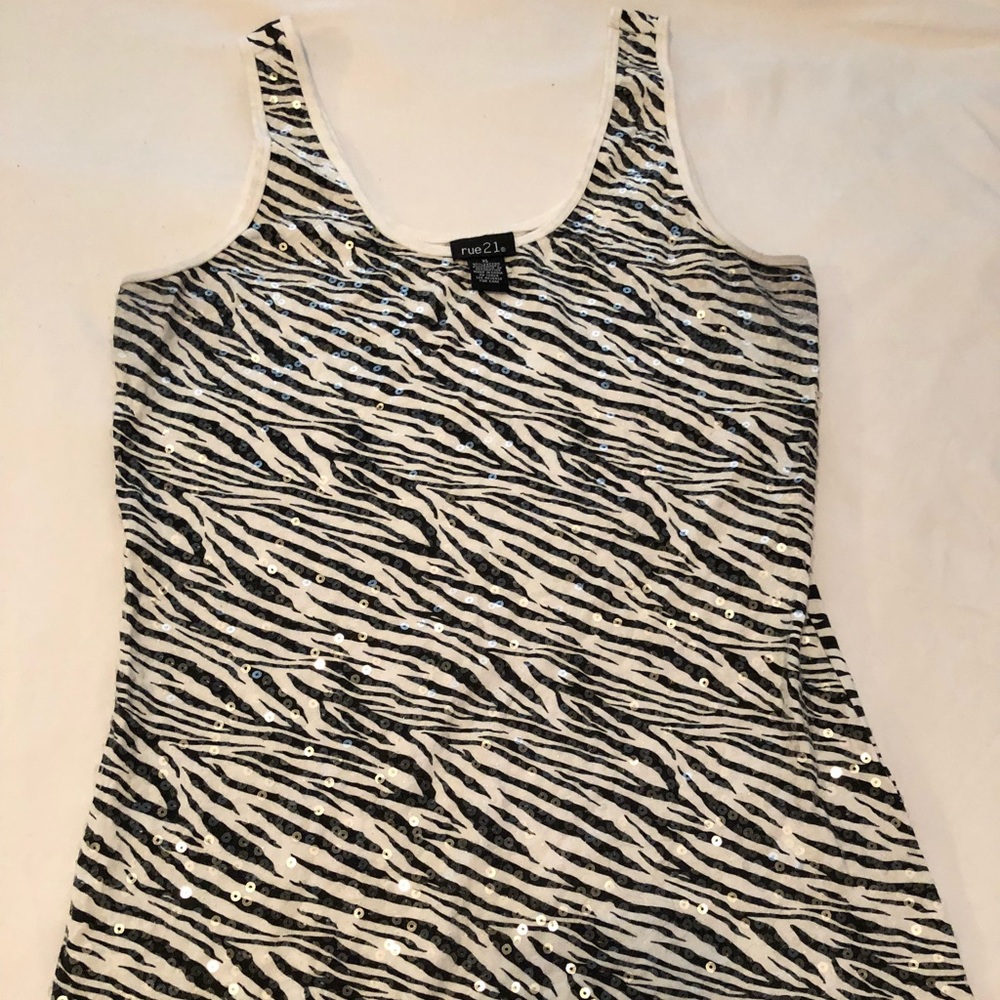 Zebra Print Sequin Tank Top
